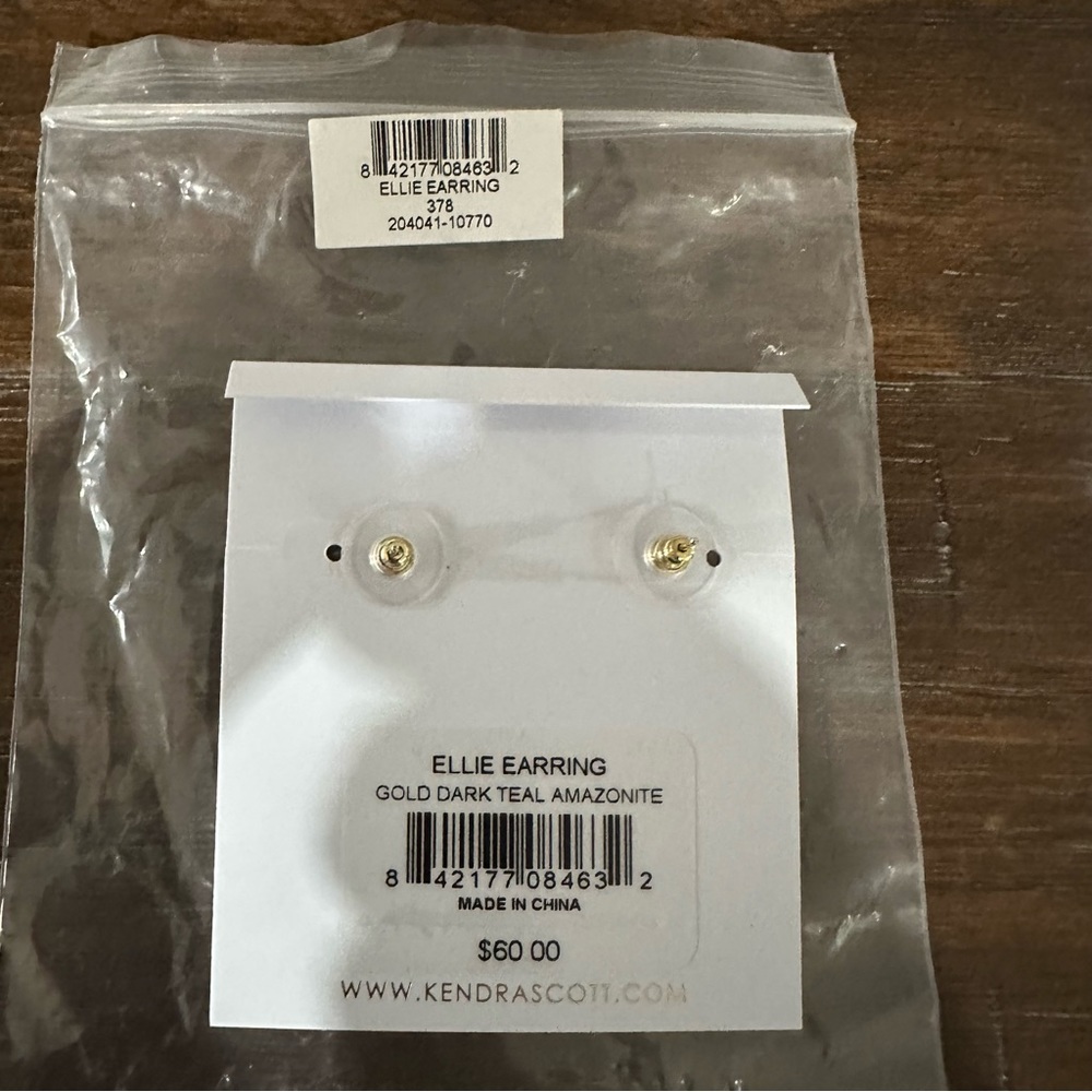 Kendra Scott Ellie 14K Goldplated Stud Earrings Dark Teal Amzonite - Picture 4 of 5